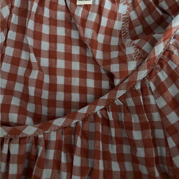 Casual Rust/Gray Crew Neck Raglan Sleeve Gingham Seersucker Sundress - Picture 8 of 10